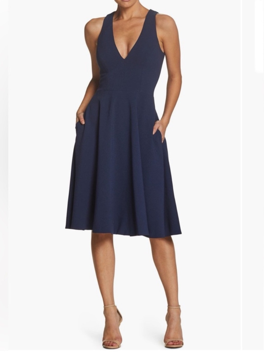 DRESS THE POPULATION Catalina Fit & Flare Cocktail Dress NEW Size L Midnight